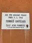 Plaque to Tomáš Batelka